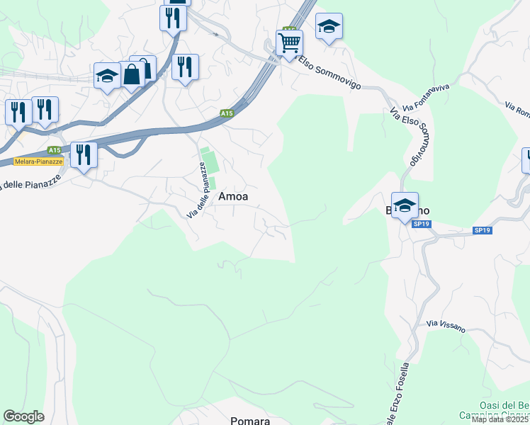 map of restaurants, bars, coffee shops, grocery stores, and more near 21 Via Serra di Baccano in Amoa
