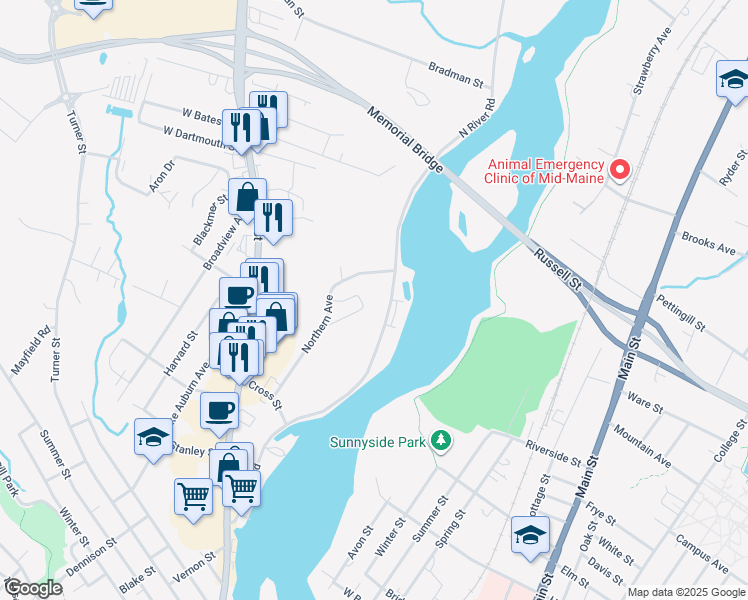 map of restaurants, bars, coffee shops, grocery stores, and more near 37 Northern Avenue Heights in Auburn
