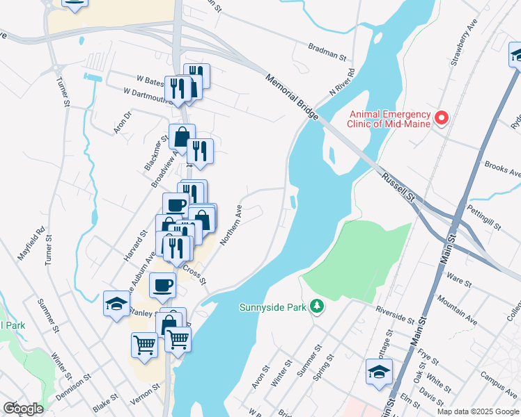 map of restaurants, bars, coffee shops, grocery stores, and more near 37 Northern Avenue Heights in Auburn