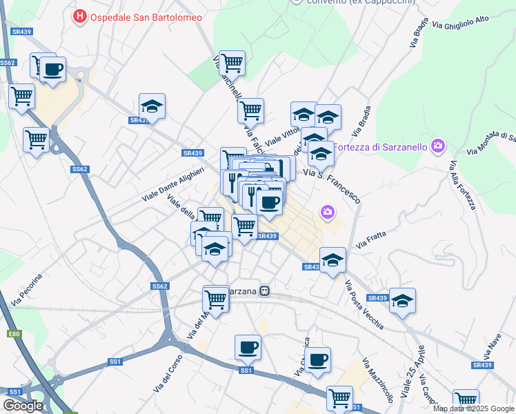 map of restaurants, bars, coffee shops, grocery stores, and more near in Province of La Spezia