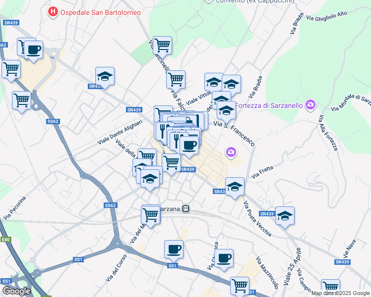 map of restaurants, bars, coffee shops, grocery stores, and more near in Province of La Spezia