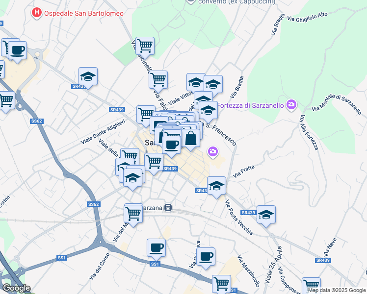 map of restaurants, bars, coffee shops, grocery stores, and more near 16 Via Torrione San Francesco in Sarzana
