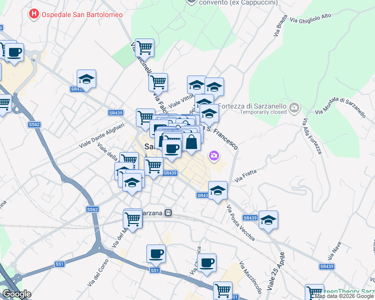 map of restaurants, bars, coffee shops, grocery stores, and more near 16 Via Torrione San Francesco in Sarzana