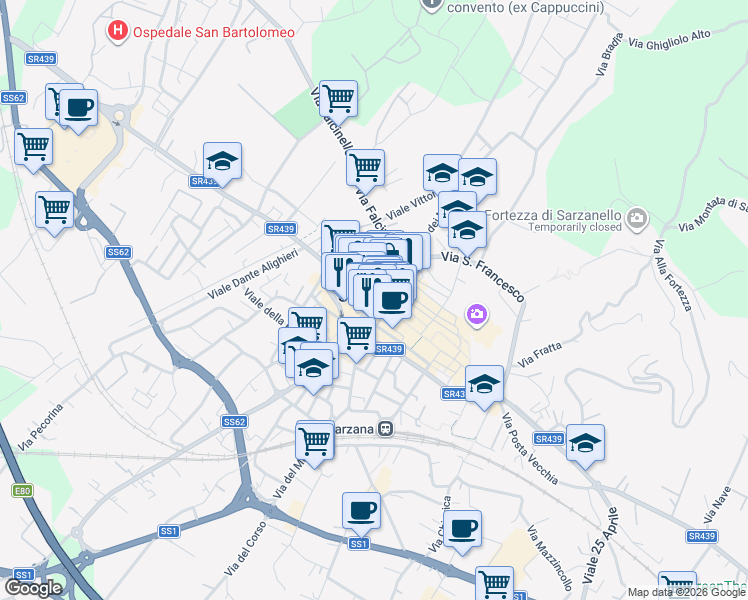 map of restaurants, bars, coffee shops, grocery stores, and more near in Province of La Spezia