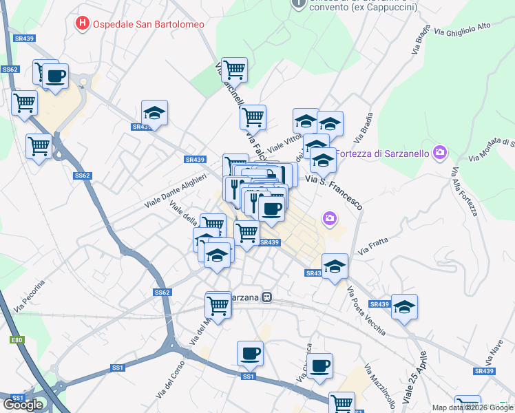 map of restaurants, bars, coffee shops, grocery stores, and more near in Province of La Spezia