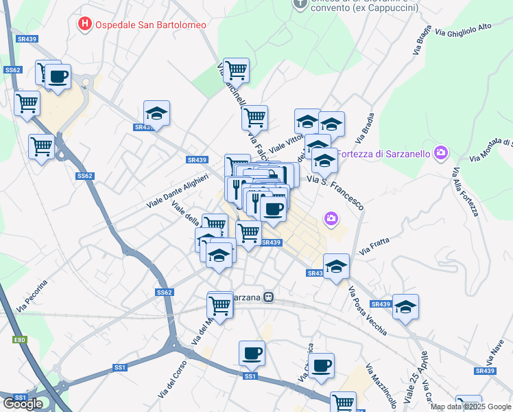 map of restaurants, bars, coffee shops, grocery stores, and more near in Province of La Spezia