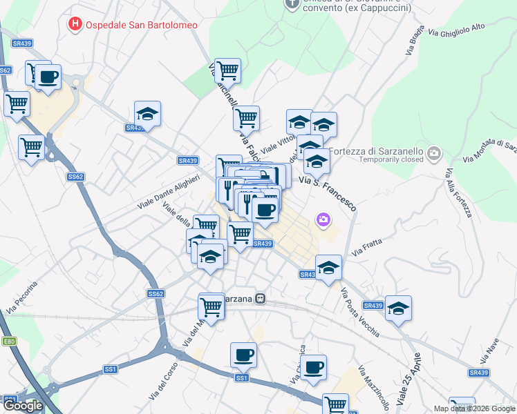 map of restaurants, bars, coffee shops, grocery stores, and more near in Province of La Spezia