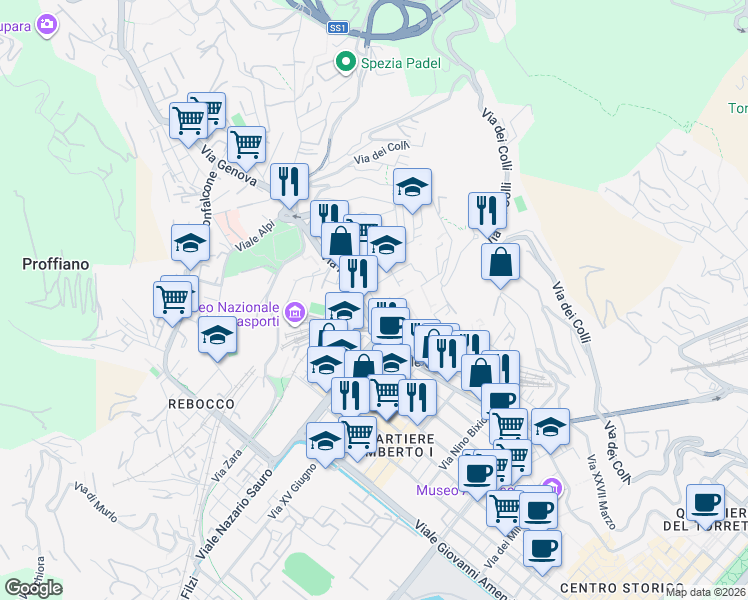 map of restaurants, bars, coffee shops, grocery stores, and more near 50 Via Oldoini Alfredo in La Spezia