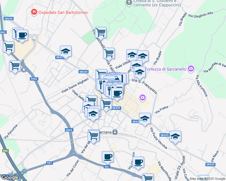 map of restaurants, bars, coffee shops, grocery stores, and more near in Province of La Spezia