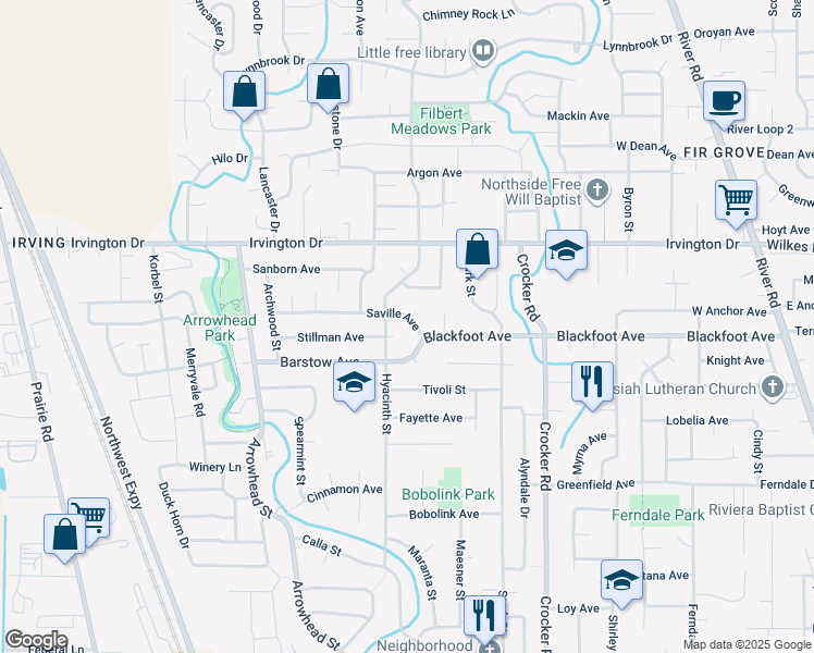 map of restaurants, bars, coffee shops, grocery stores, and more near 916 Saville Avenue in Eugene