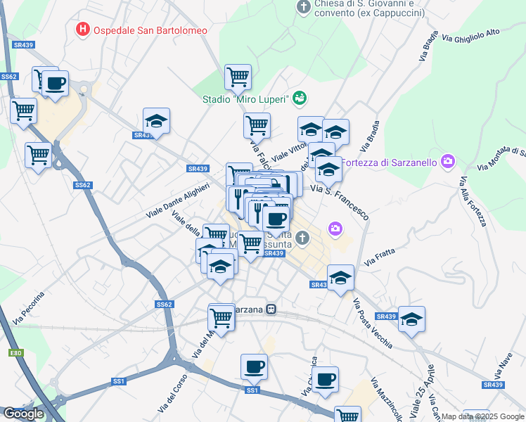 map of restaurants, bars, coffee shops, grocery stores, and more near in Province of La Spezia