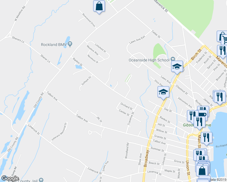 map of restaurants, bars, coffee shops, grocery stores, and more near 170 Rankin Street in Rockland