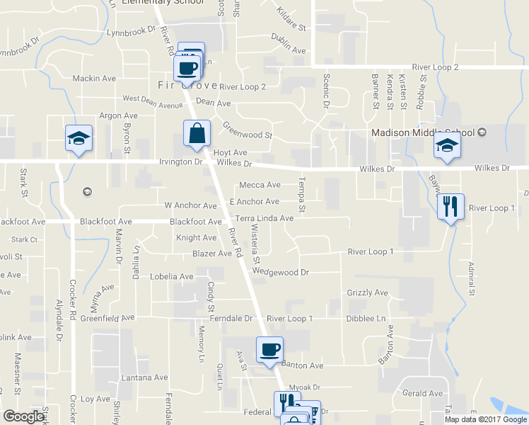 map of restaurants, bars, coffee shops, grocery stores, and more near 159 Terra Linda Avenue in Eugene