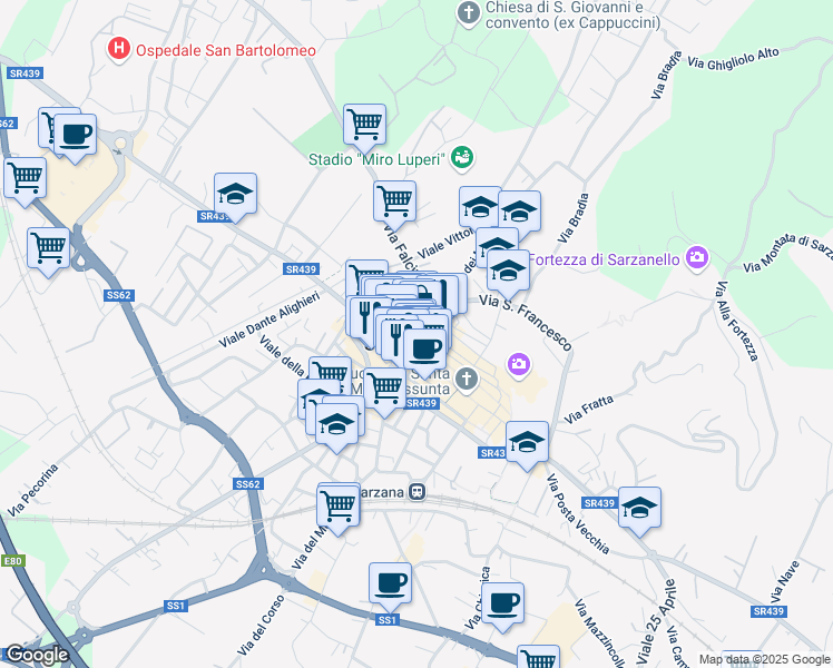 map of restaurants, bars, coffee shops, grocery stores, and more near in Province of La Spezia