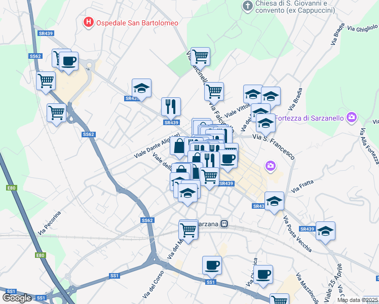 map of restaurants, bars, coffee shops, grocery stores, and more near 9 Via Paganino da Sarzana in Sarzana