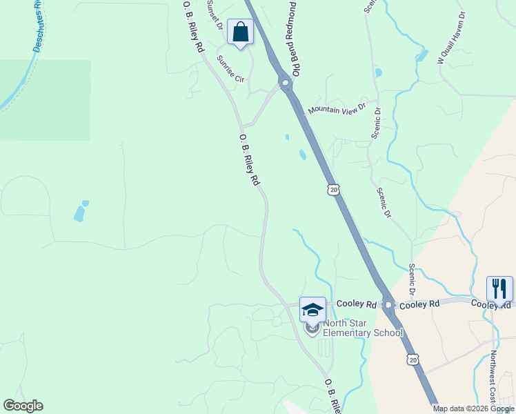 map of restaurants, bars, coffee shops, grocery stores, and more near 63715 O. B. Riley Road in Bend