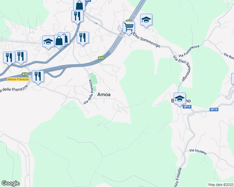 map of restaurants, bars, coffee shops, grocery stores, and more near 21 Via Serra di Baccano in Amoa