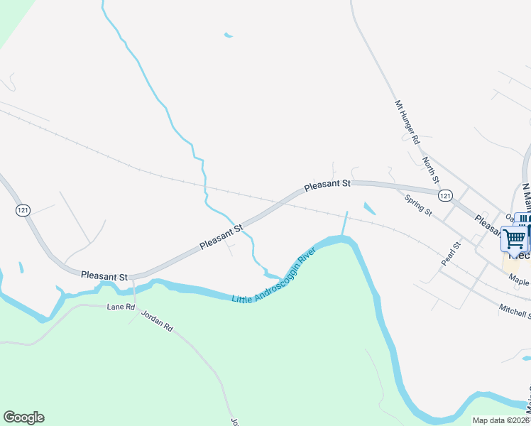 map of restaurants, bars, coffee shops, grocery stores, and more near Pleasant Street in Mechanic Falls