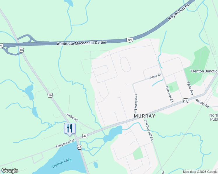 map of restaurants, bars, coffee shops, grocery stores, and more near 43 Ambrosia Terrace in Quinte West