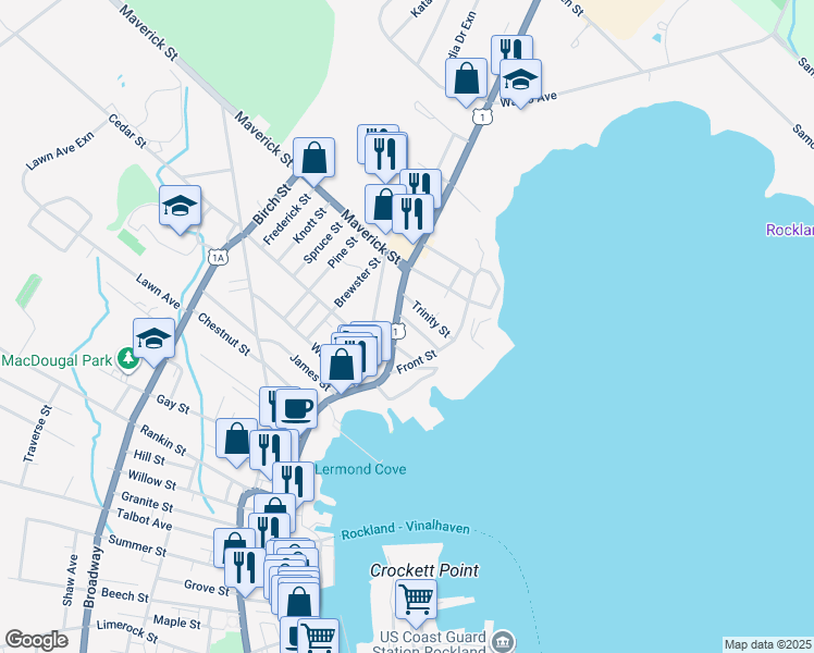 map of restaurants, bars, coffee shops, grocery stores, and more near 20 Perry Street in Rockland