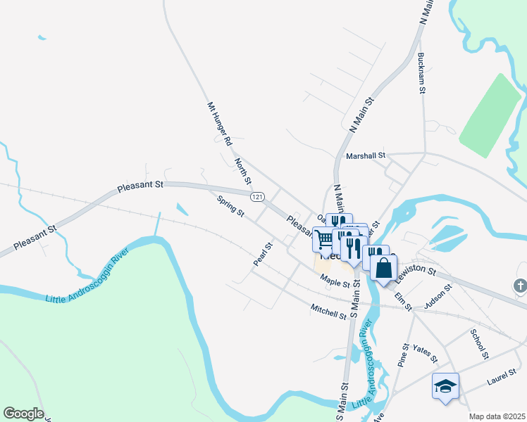 map of restaurants, bars, coffee shops, grocery stores, and more near 11 West Chestnut Street in Mechanic Falls