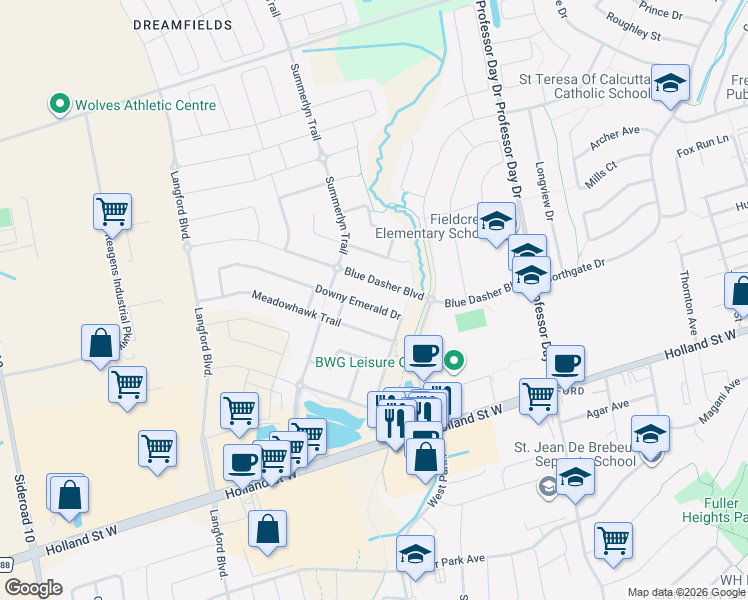 map of restaurants, bars, coffee shops, grocery stores, and more near in Bradford West Gwillimbury