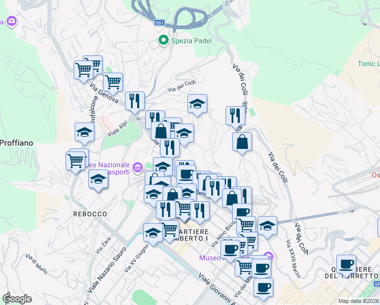 map of restaurants, bars, coffee shops, grocery stores, and more near 50 Via Oldoini Alfredo in La Spezia