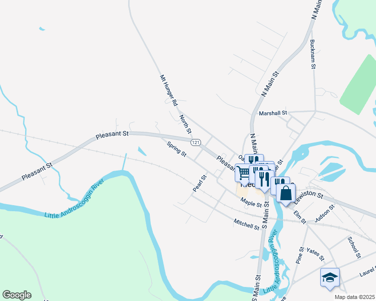 map of restaurants, bars, coffee shops, grocery stores, and more near 11 West Chestnut Street in Mechanic Falls