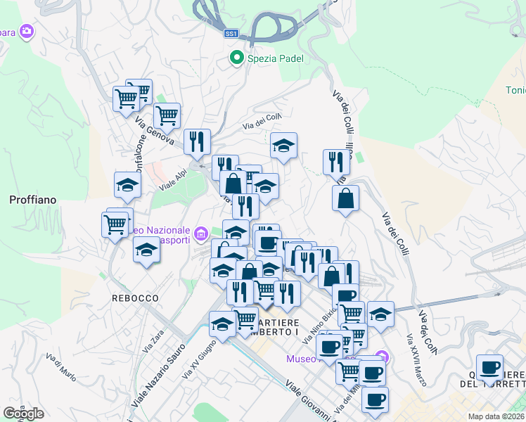 map of restaurants, bars, coffee shops, grocery stores, and more near 50 Via Oldoini Alfredo in La Spezia