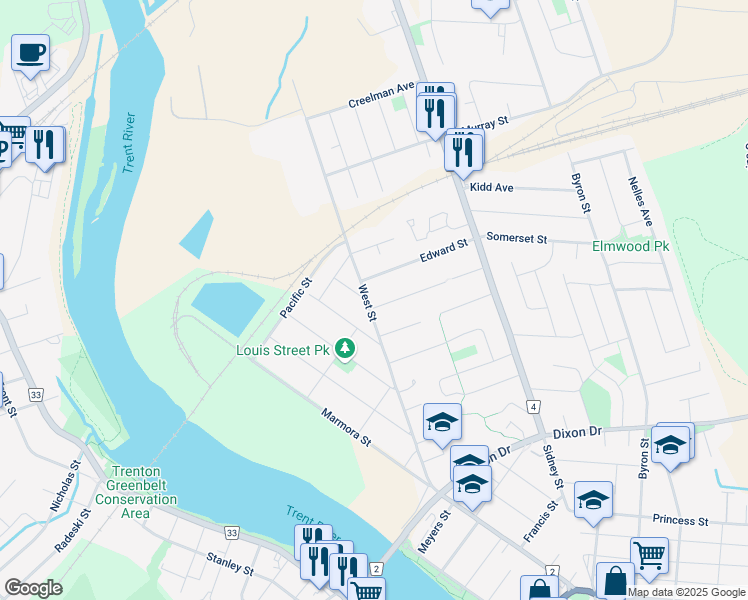 map of restaurants, bars, coffee shops, grocery stores, and more near in Quinte West