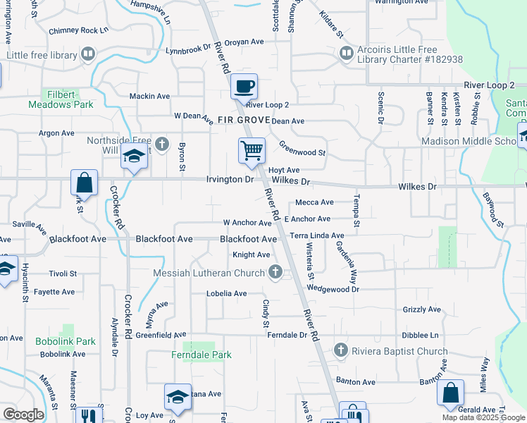 map of restaurants, bars, coffee shops, grocery stores, and more near in Eugene