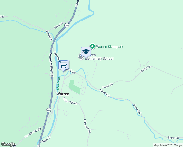 map of restaurants, bars, coffee shops, grocery stores, and more near 119 School Road in Warren