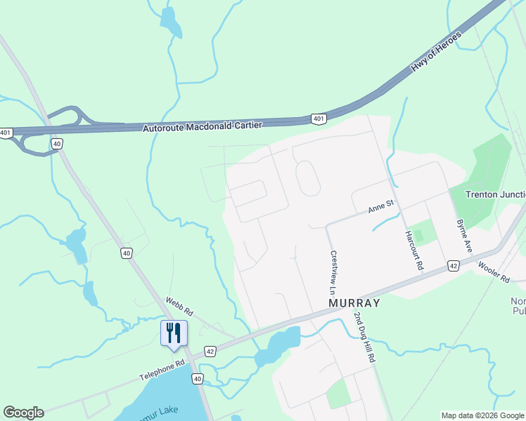 map of restaurants, bars, coffee shops, grocery stores, and more near 44 Ambrosia Terrace in Quinte West