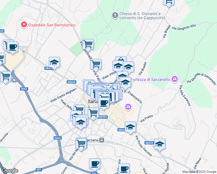 map of restaurants, bars, coffee shops, grocery stores, and more near 6 Via Falcinello in Sarzana