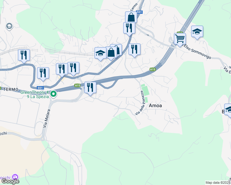 map of restaurants, bars, coffee shops, grocery stores, and more near 150 Via delle Pianazze in La Spezia