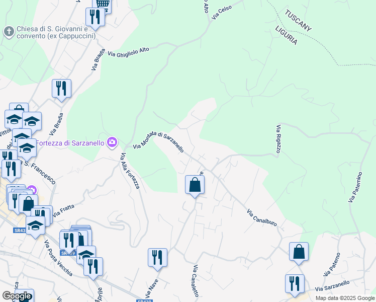 map of restaurants, bars, coffee shops, grocery stores, and more near 63 Via Montata di Sarzanello in Sarzana
