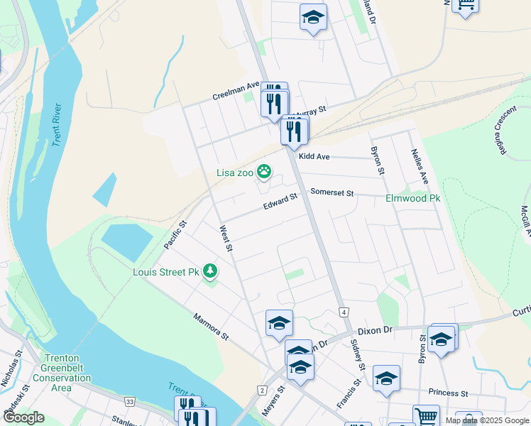 map of restaurants, bars, coffee shops, grocery stores, and more near in Quinte West