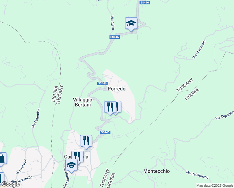 map of restaurants, bars, coffee shops, grocery stores, and more near 16 Via Porredo in Porredo