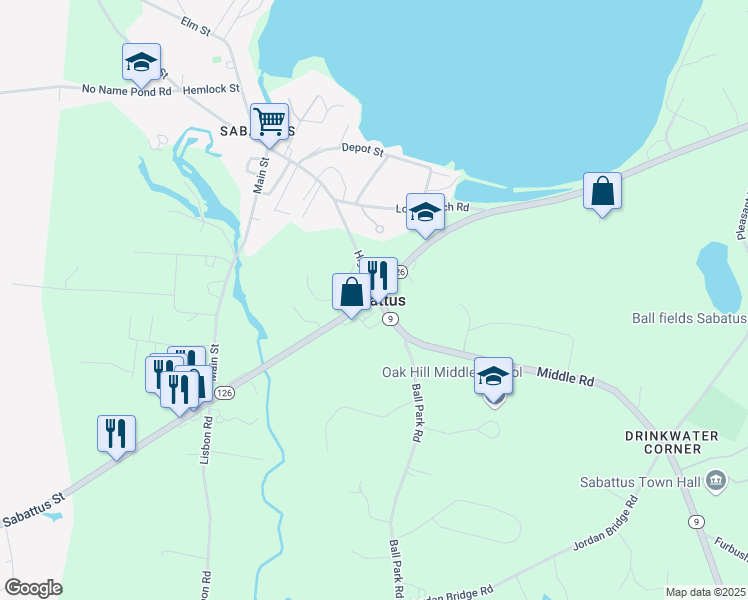 map of restaurants, bars, coffee shops, grocery stores, and more near in Sabattus