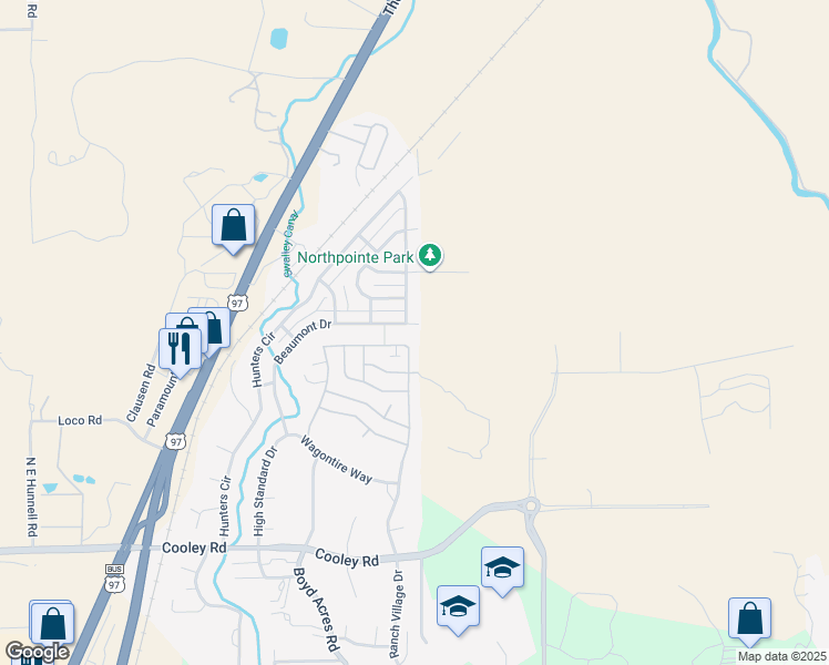 map of restaurants, bars, coffee shops, grocery stores, and more near 20821 Beaumont Drive in Bend