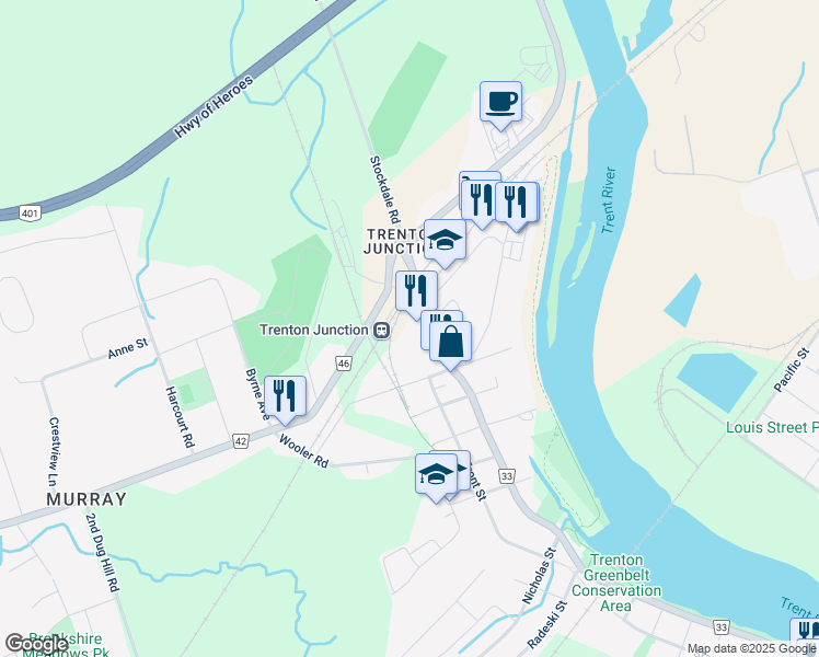 map of restaurants, bars, coffee shops, grocery stores, and more near 10 Trenton Street in Quinte West