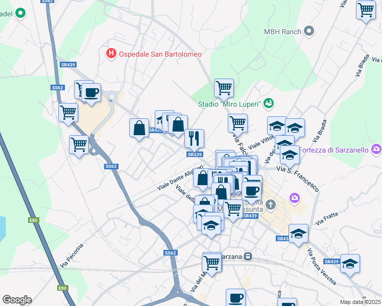 map of restaurants, bars, coffee shops, grocery stores, and more near 2 Via Eugenio Bellegoni in Sarzana