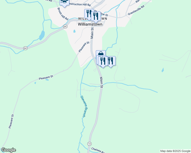 map of restaurants, bars, coffee shops, grocery stores, and more near 2834 Vermont 14 in Williamstown
