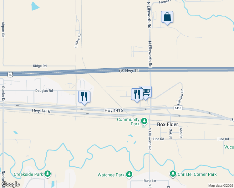 map of restaurants, bars, coffee shops, grocery stores, and more near 100 Melody Lane in Box Elder