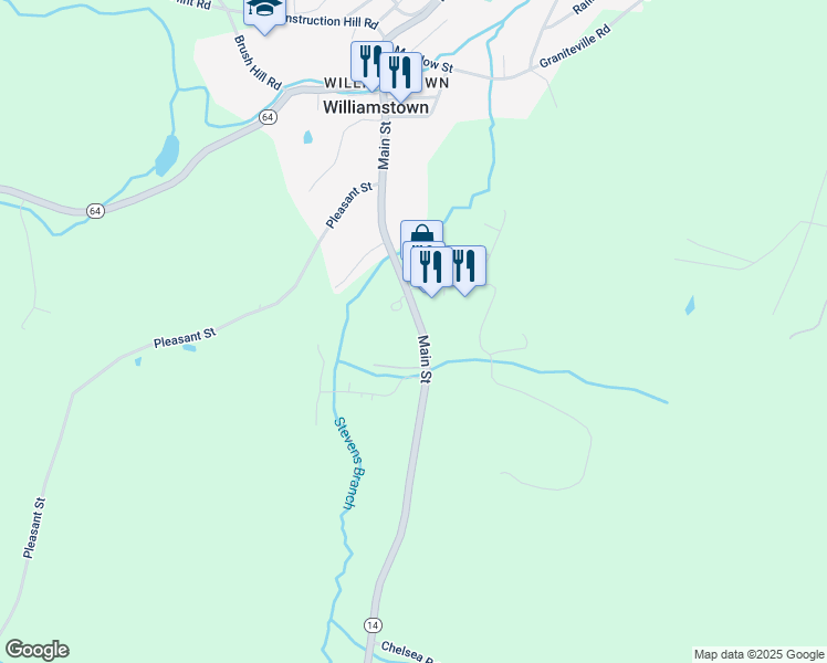 map of restaurants, bars, coffee shops, grocery stores, and more near 2834 Vermont 14 in Williamstown