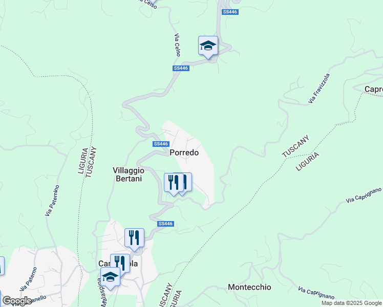 map of restaurants, bars, coffee shops, grocery stores, and more near 16 Via Porredo in Porredo
