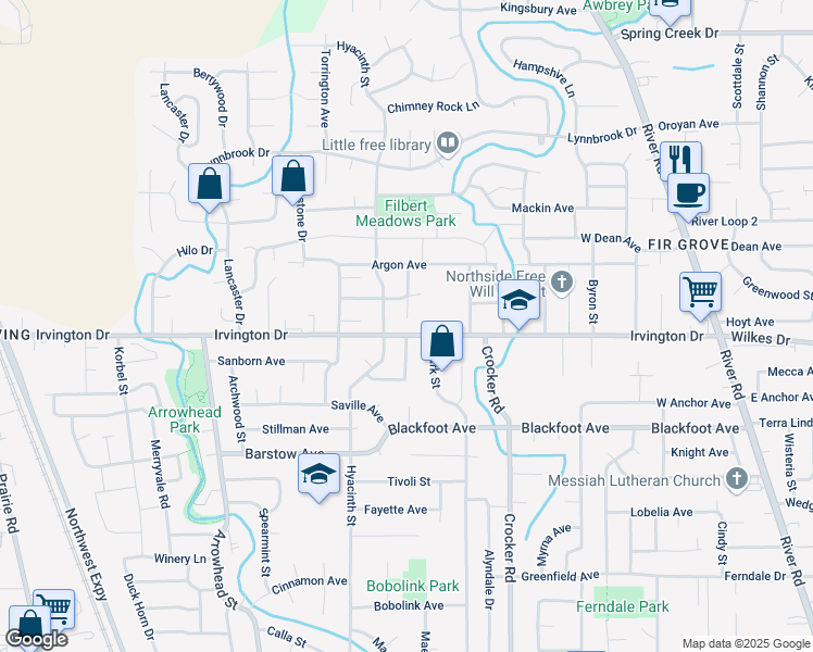 map of restaurants, bars, coffee shops, grocery stores, and more near 939 Irvington Drive in Eugene