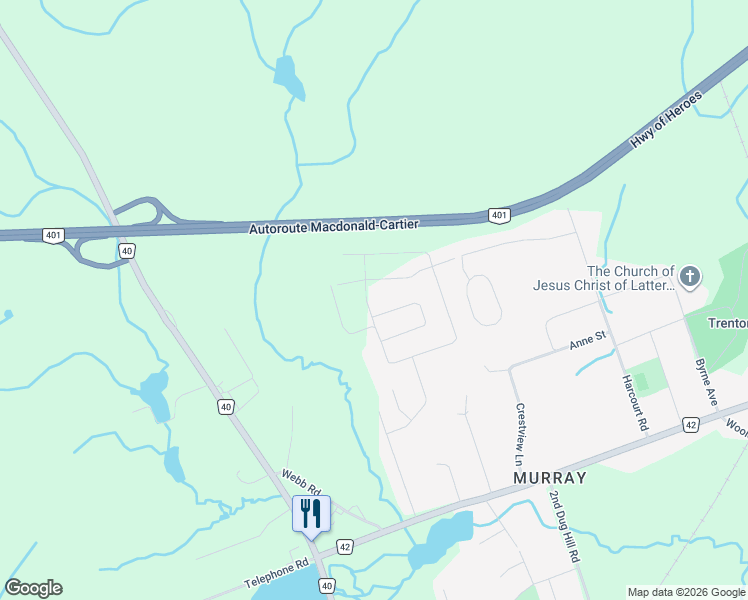 map of restaurants, bars, coffee shops, grocery stores, and more near 12 Ambrosia Terrace in Quinte West