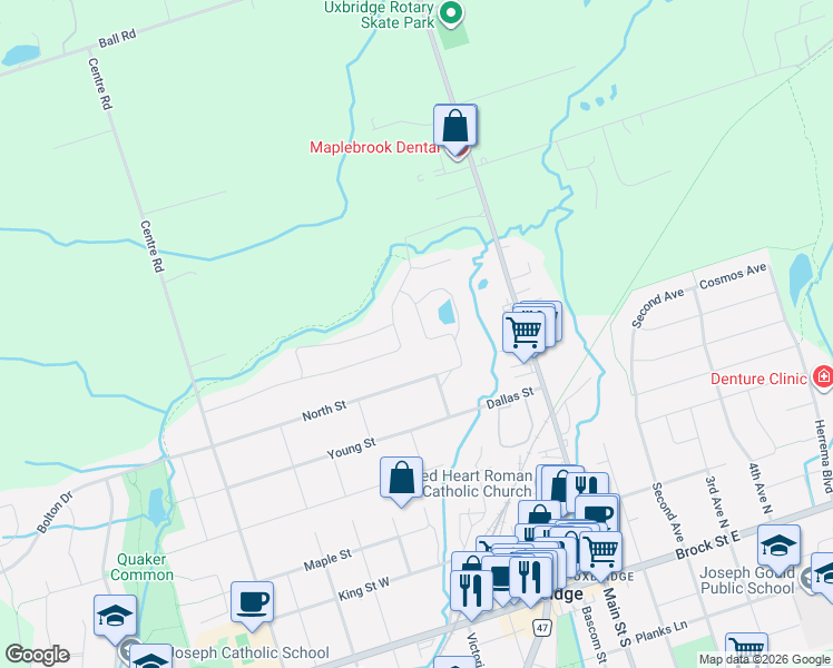 map of restaurants, bars, coffee shops, grocery stores, and more near 22 Ash Green Lane in Uxbridge