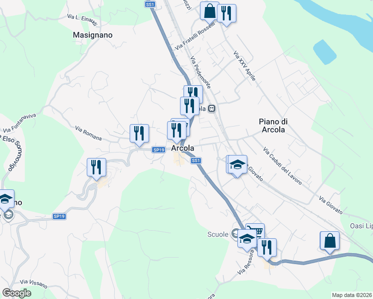 map of restaurants, bars, coffee shops, grocery stores, and more near in Arcola